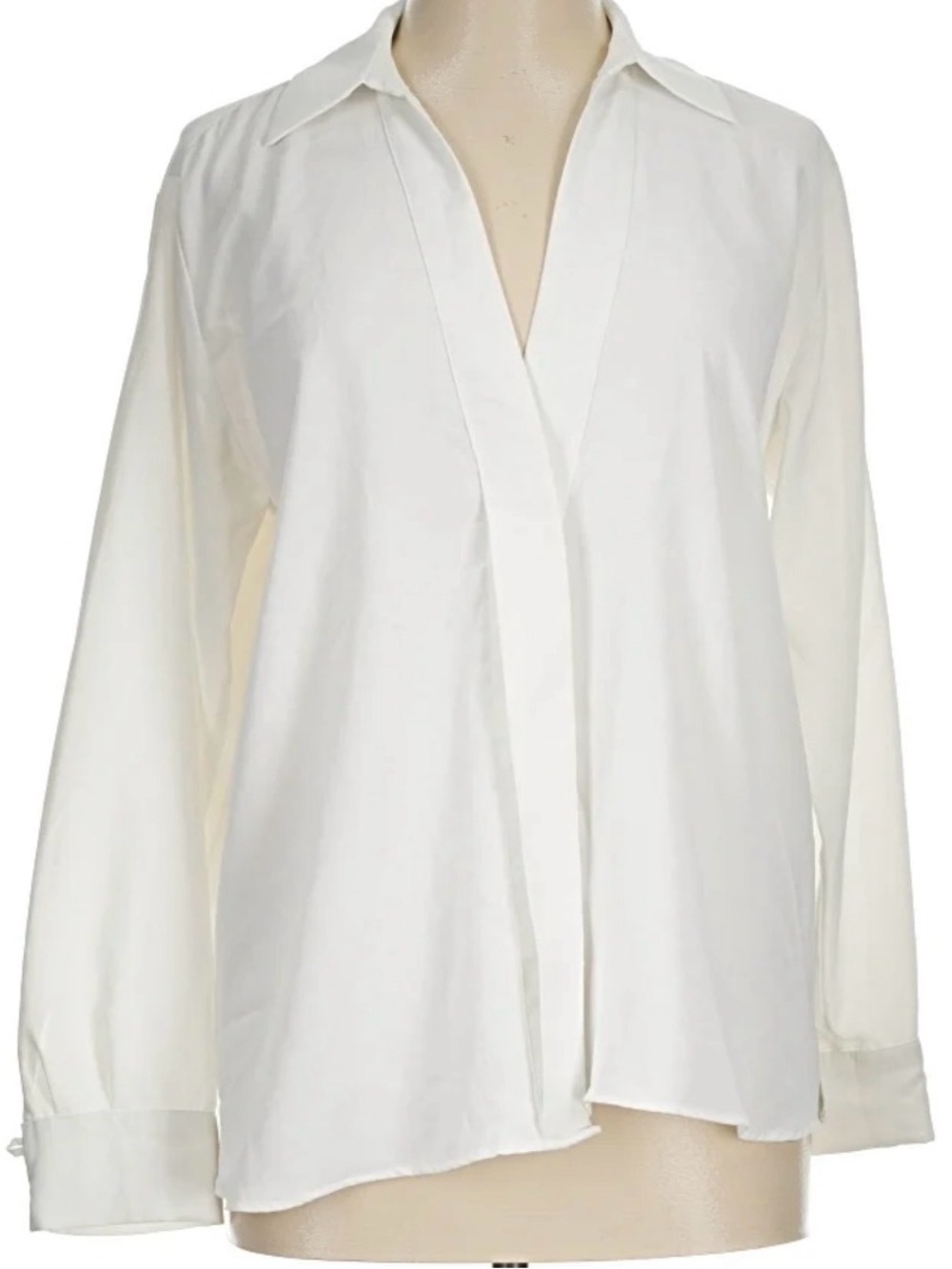 Zara Cream V-Neck Long Sleeve Collared Blouse NWT